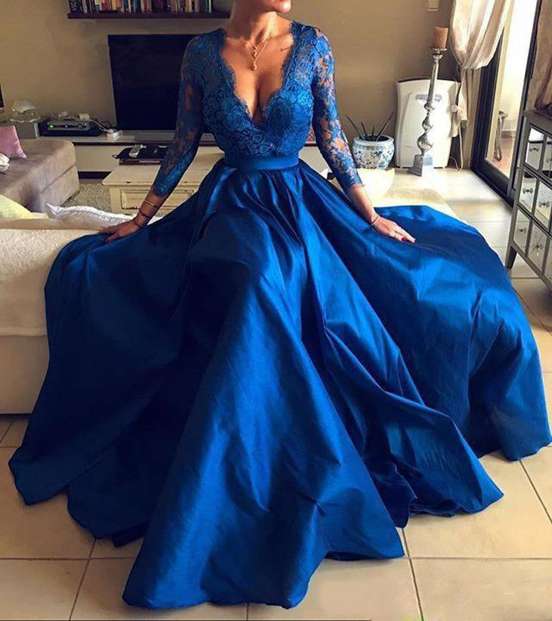 Midnight Bloom Gown – Lace V-Neck Evening Dress