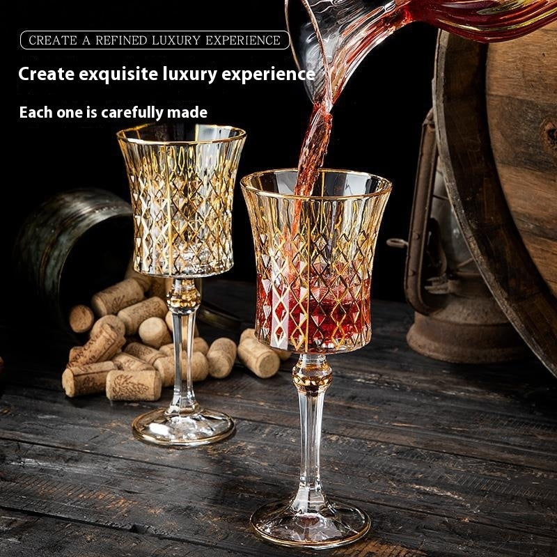 Exclusive Crystal Wine Glass with Holder – Gentle Luxury in Retro Style, 6-pack