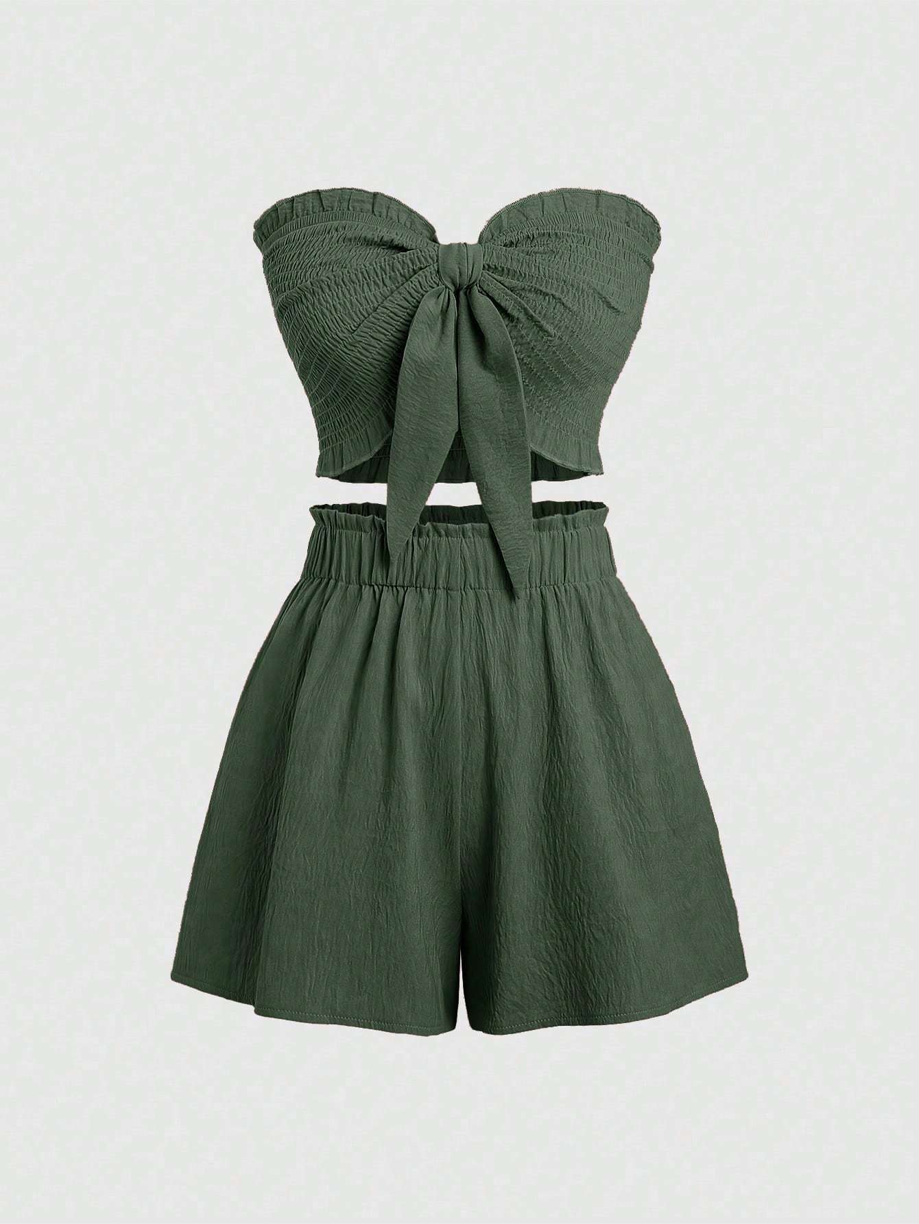 Two-piece Woven Set – Blouse with Drawstring & Skirt in Apricot
