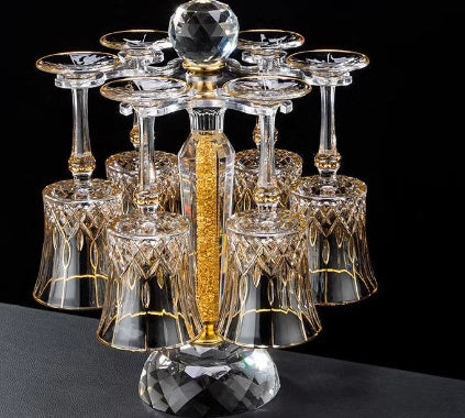 Exclusive Crystal Wine Glass with Holder – Gentle Luxury in Retro Style, 6-pack