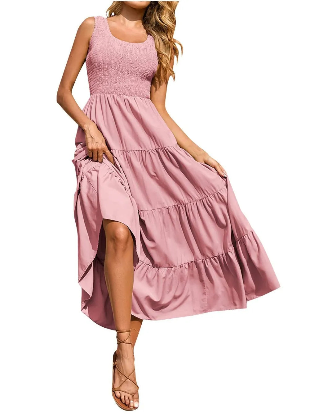 Strap top skirt with pleats and spliced A-line large swing dress