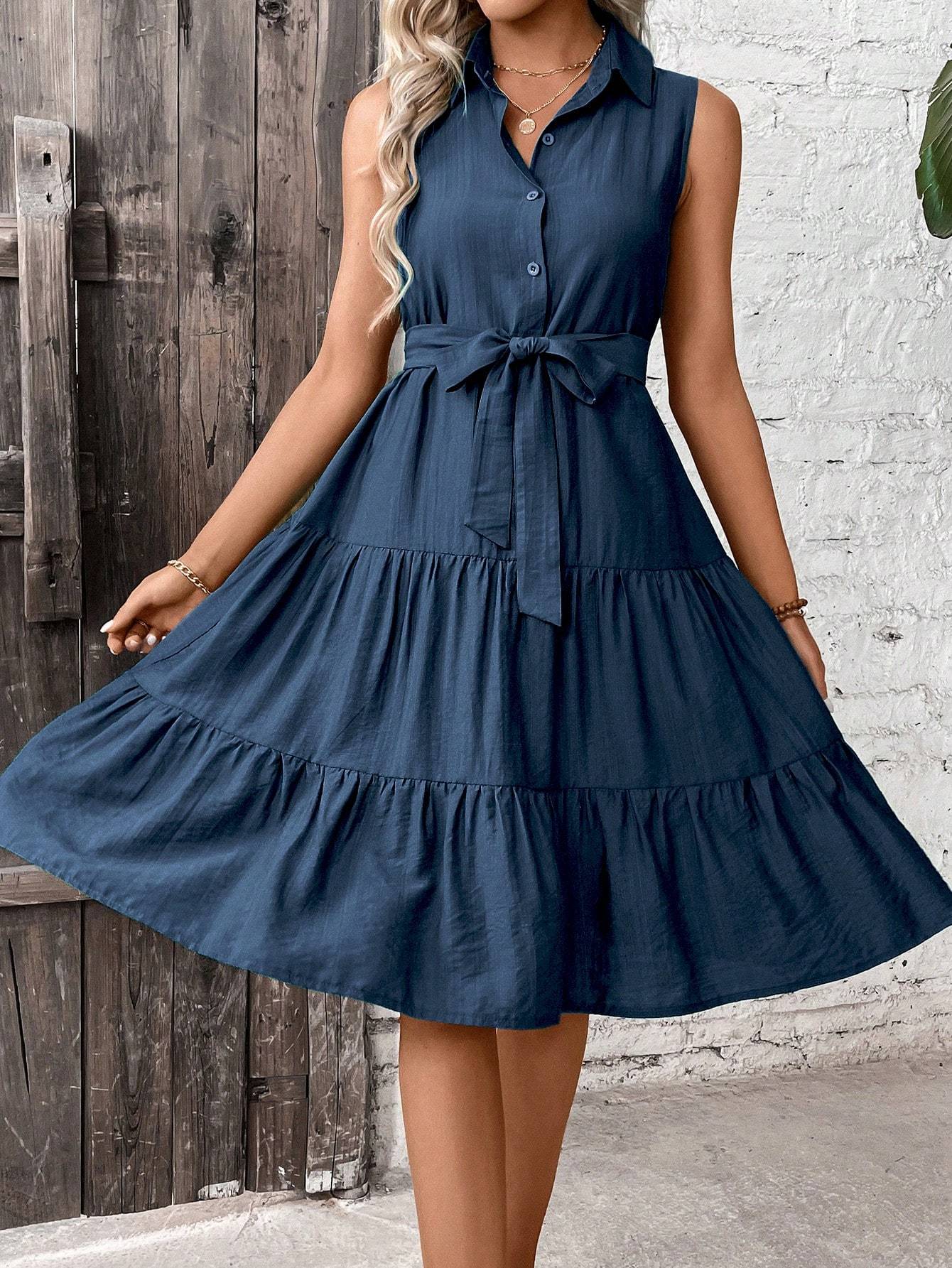 “Buttoned Up Babe” – The Belted Shirt Dress with Flounce & Flair