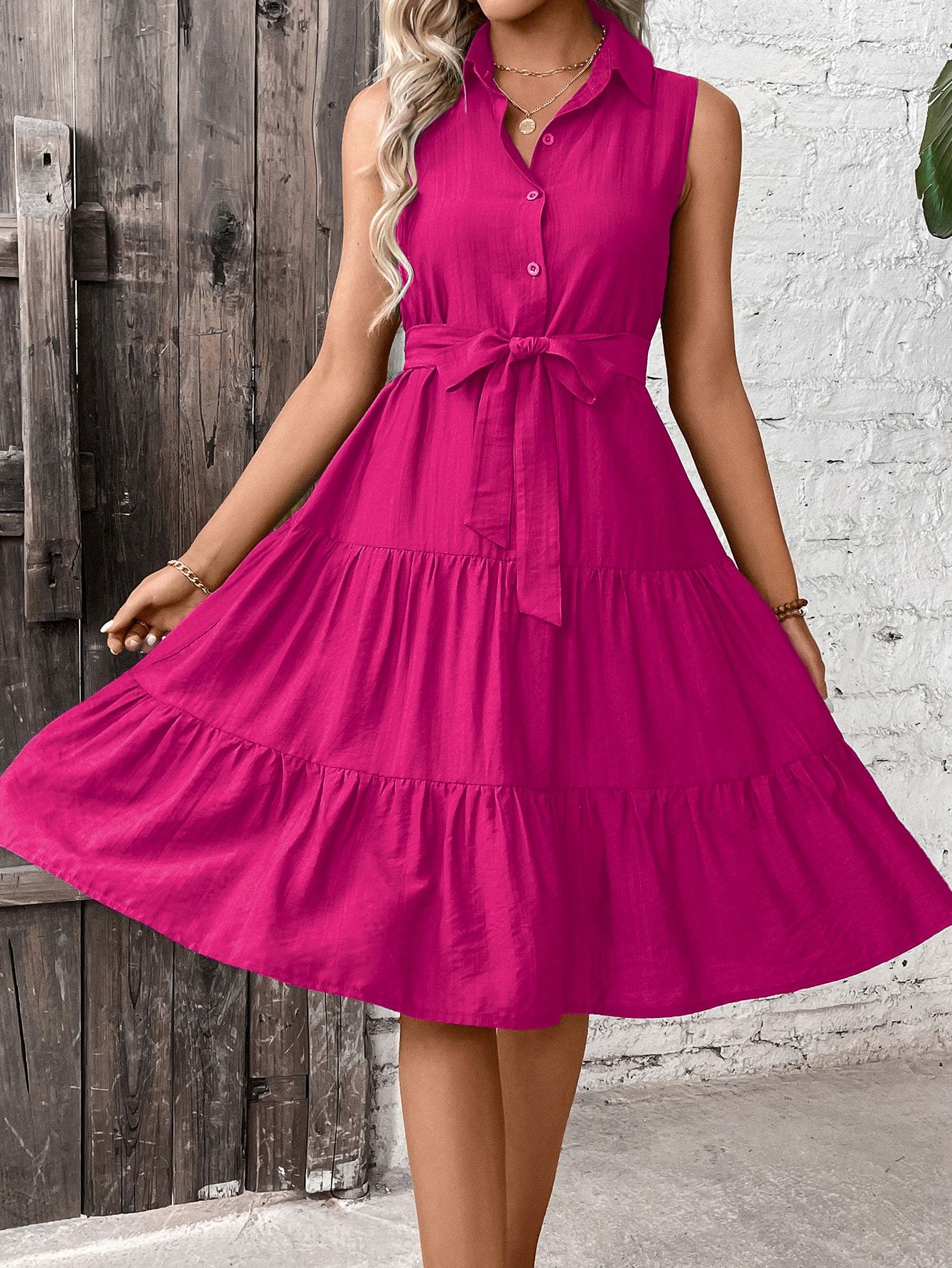“Buttoned Up Babe” – The Belted Shirt Dress with Flounce & Flair