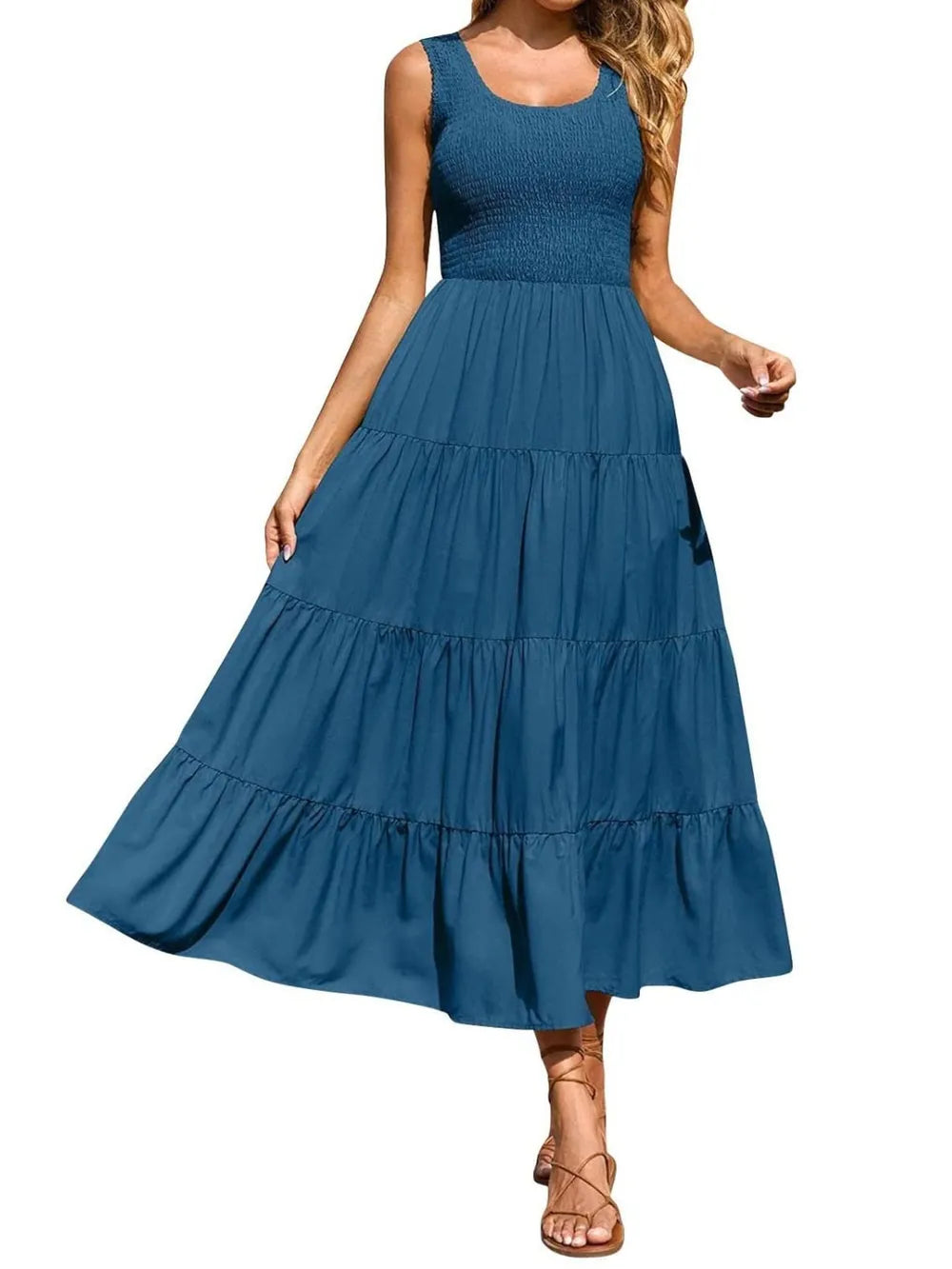 Strap top skirt with pleats and spliced A-line large swing dress
