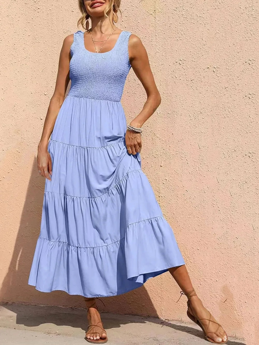 Strap top skirt with pleats and spliced A-line large swing dress