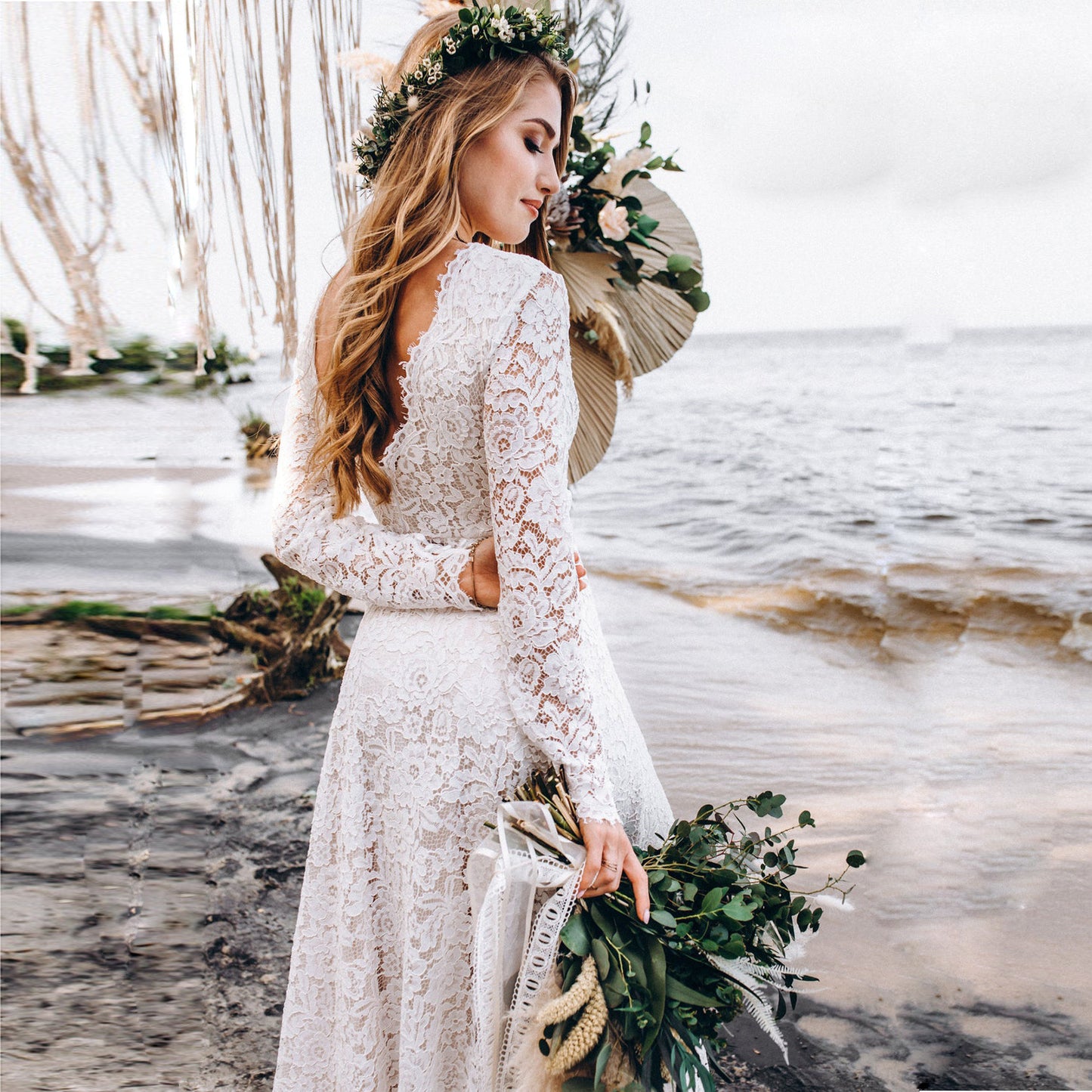 Romantic Lace Dress – Long Sleeve & Figure Flattering with Stretch Waist