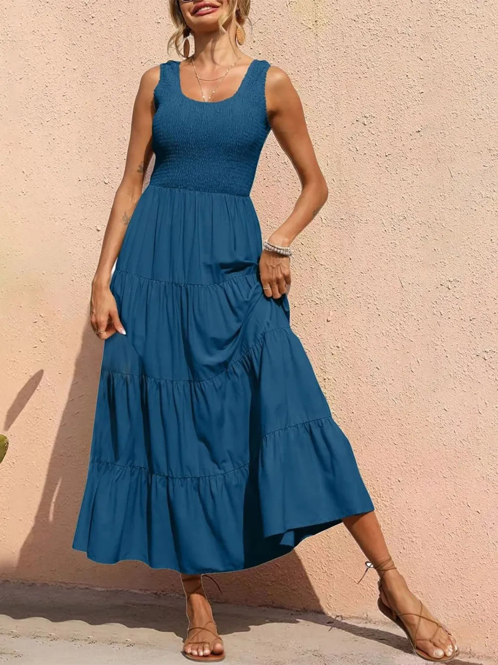 Strap top skirt with pleats and spliced A-line large swing dress