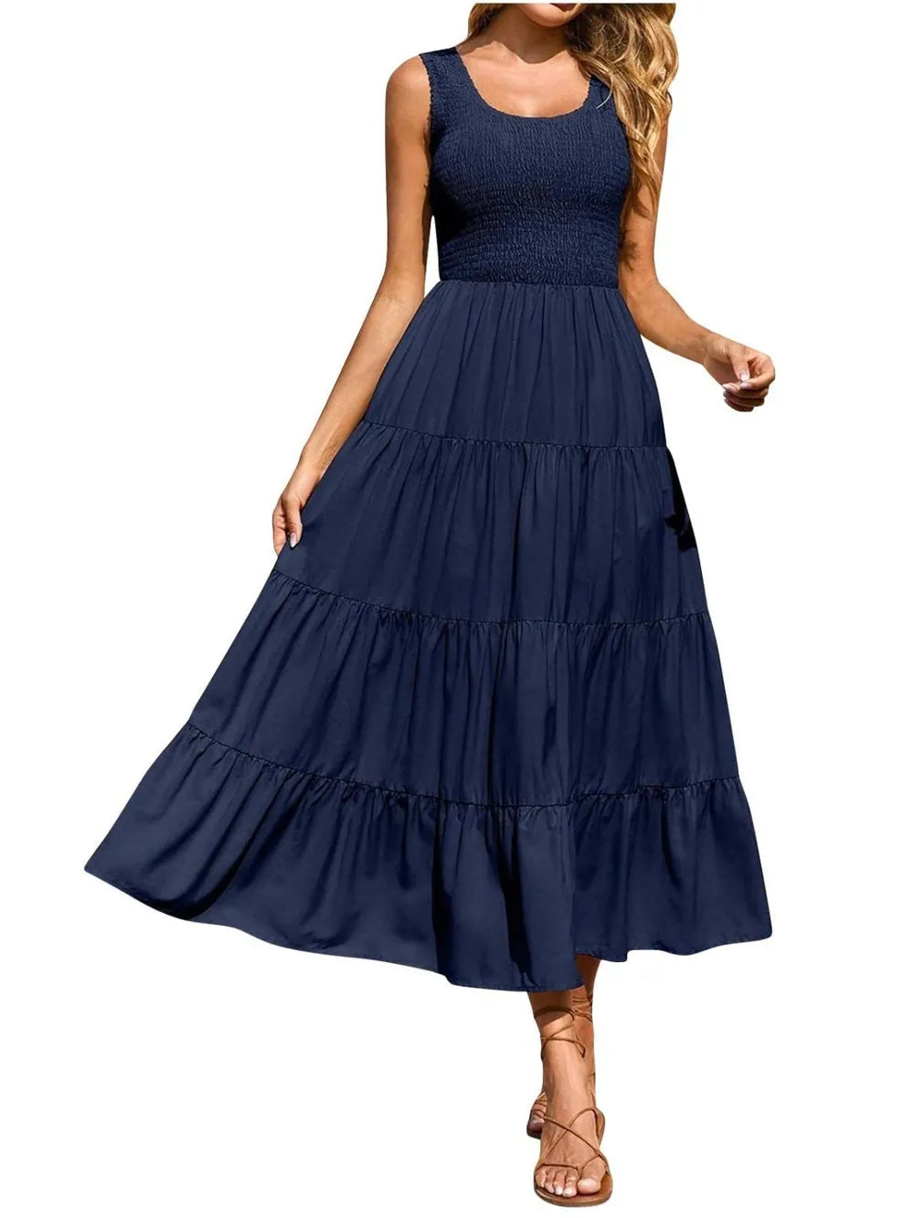 Strap top skirt with pleats and spliced A-line large swing dress