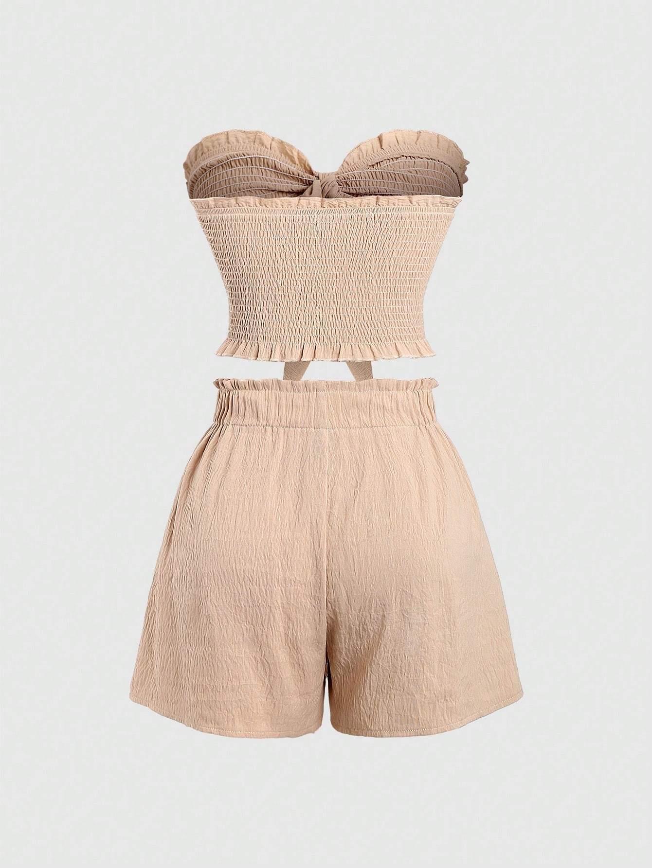Two-piece Woven Set – Blouse with Drawstring & Skirt in Apricot