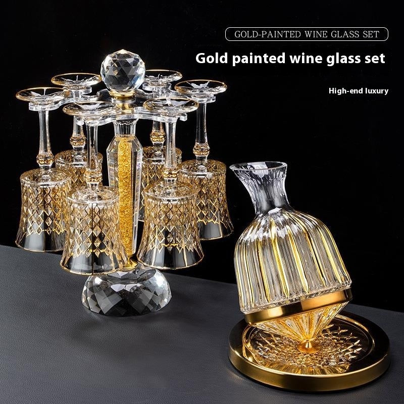 Exclusive Crystal Wine Glass with Holder – Gentle Luxury in Retro Style, 6-pack