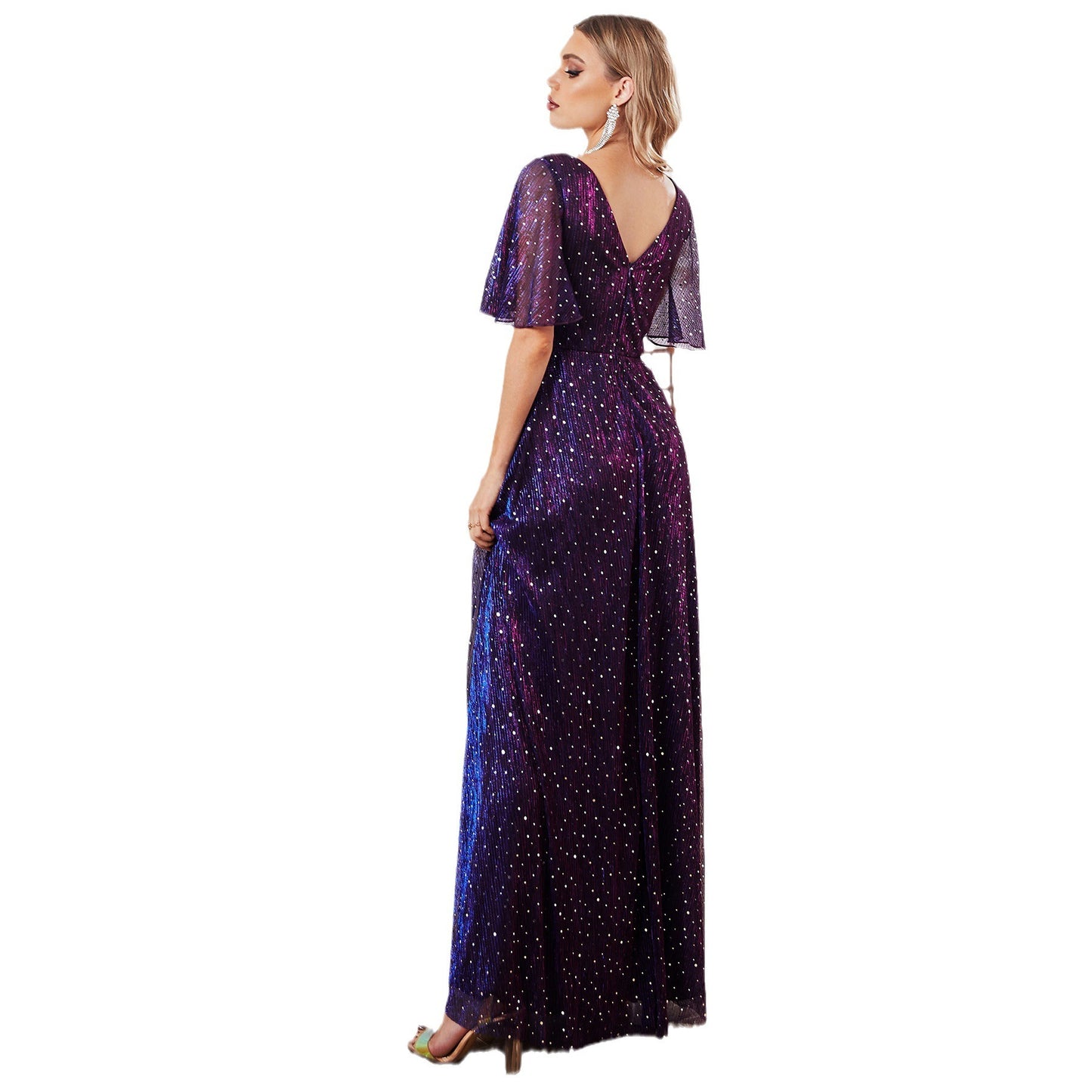 Elegant Chiffon Dress – High Waist & Short Sleeves