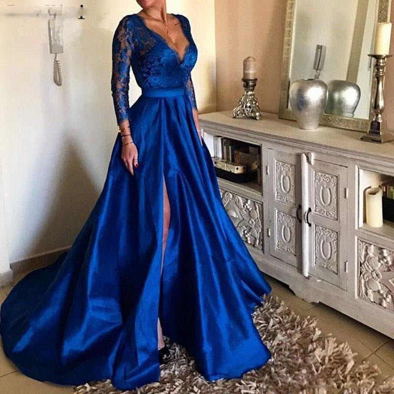 Midnight Bloom Gown – Lace V-Neck Evening Dress