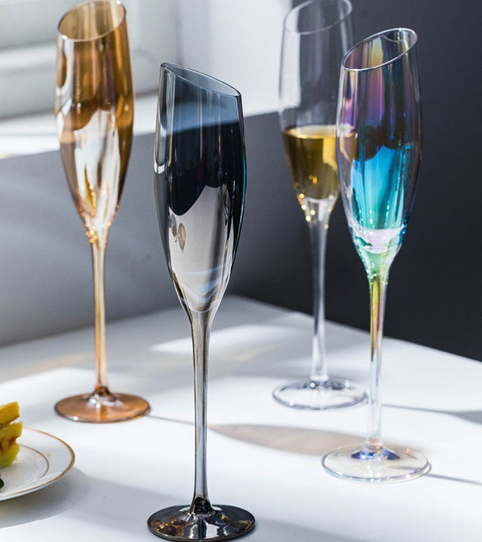 Designer Crystal Wine Glass – Beveled Edge & Trendy Colors