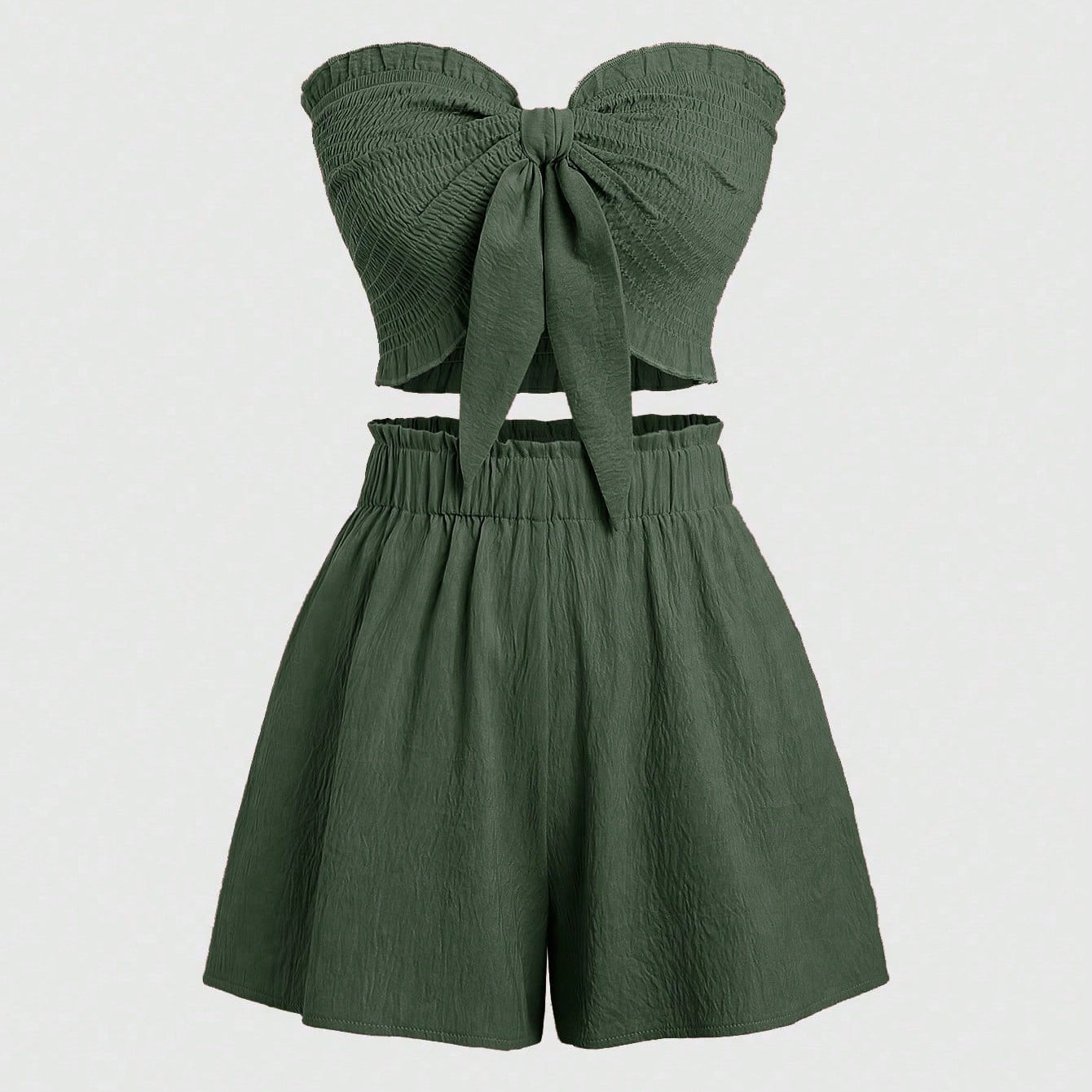Two-piece Woven Set – Blouse with Drawstring & Skirt in Apricot