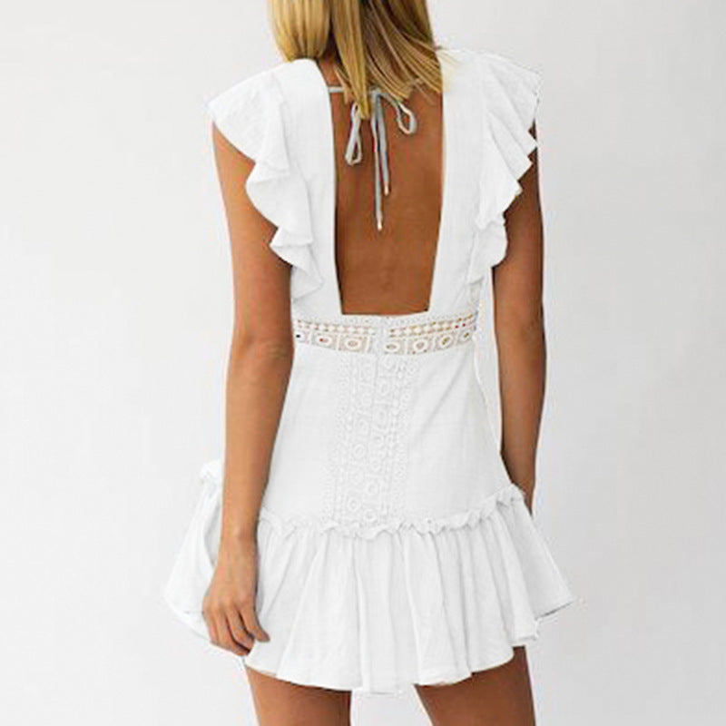 Lace Lace White High Waist Dress
