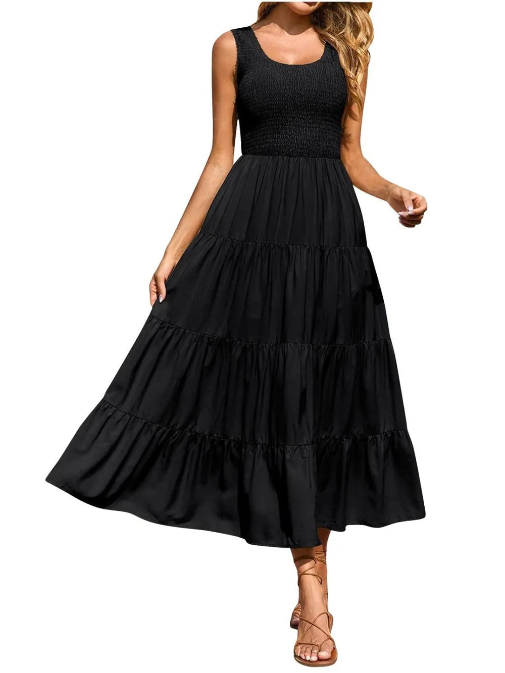 Strap top skirt with pleats and spliced A-line large swing dress