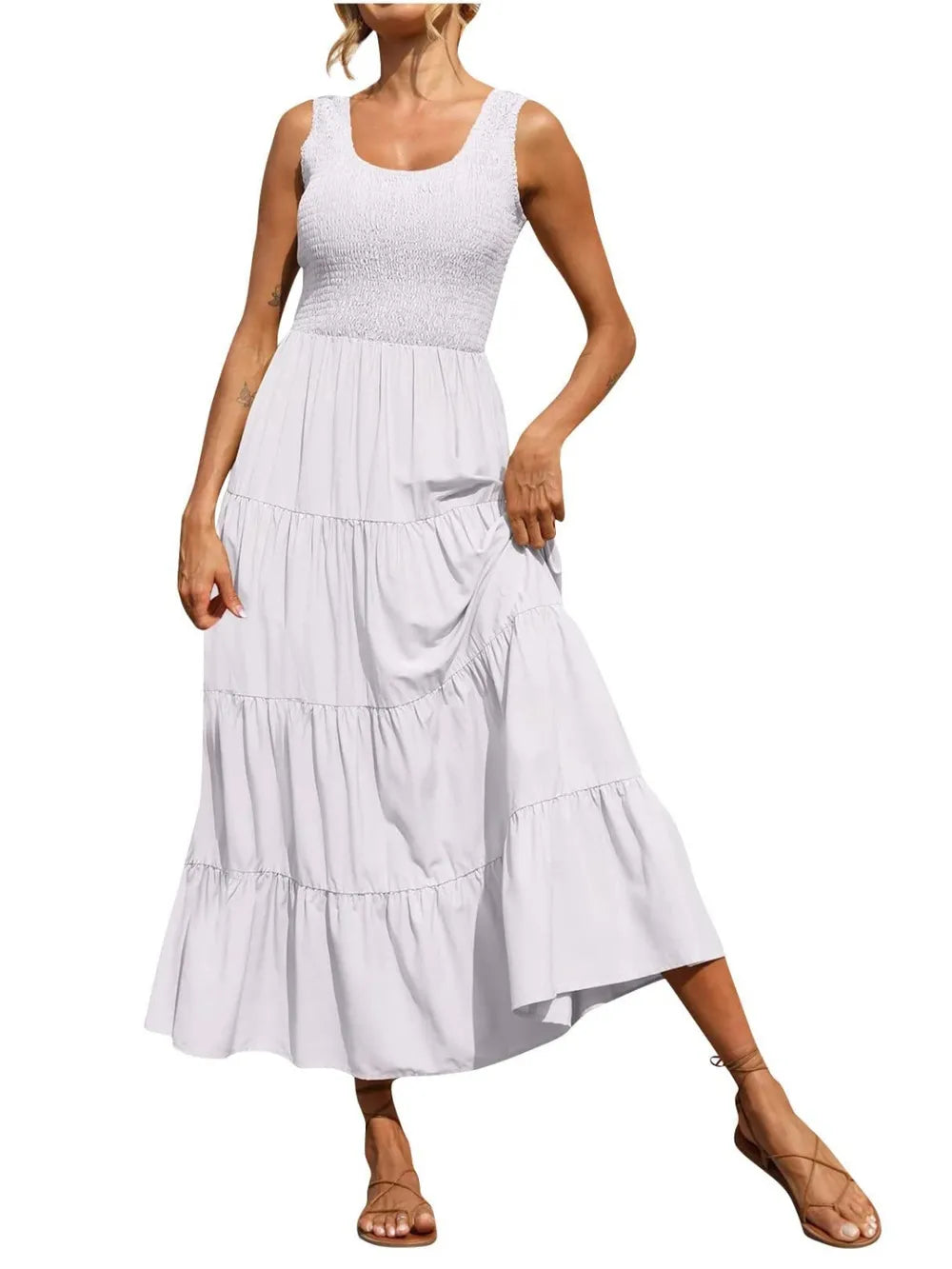 Strap top skirt with pleats and spliced A-line large swing dress