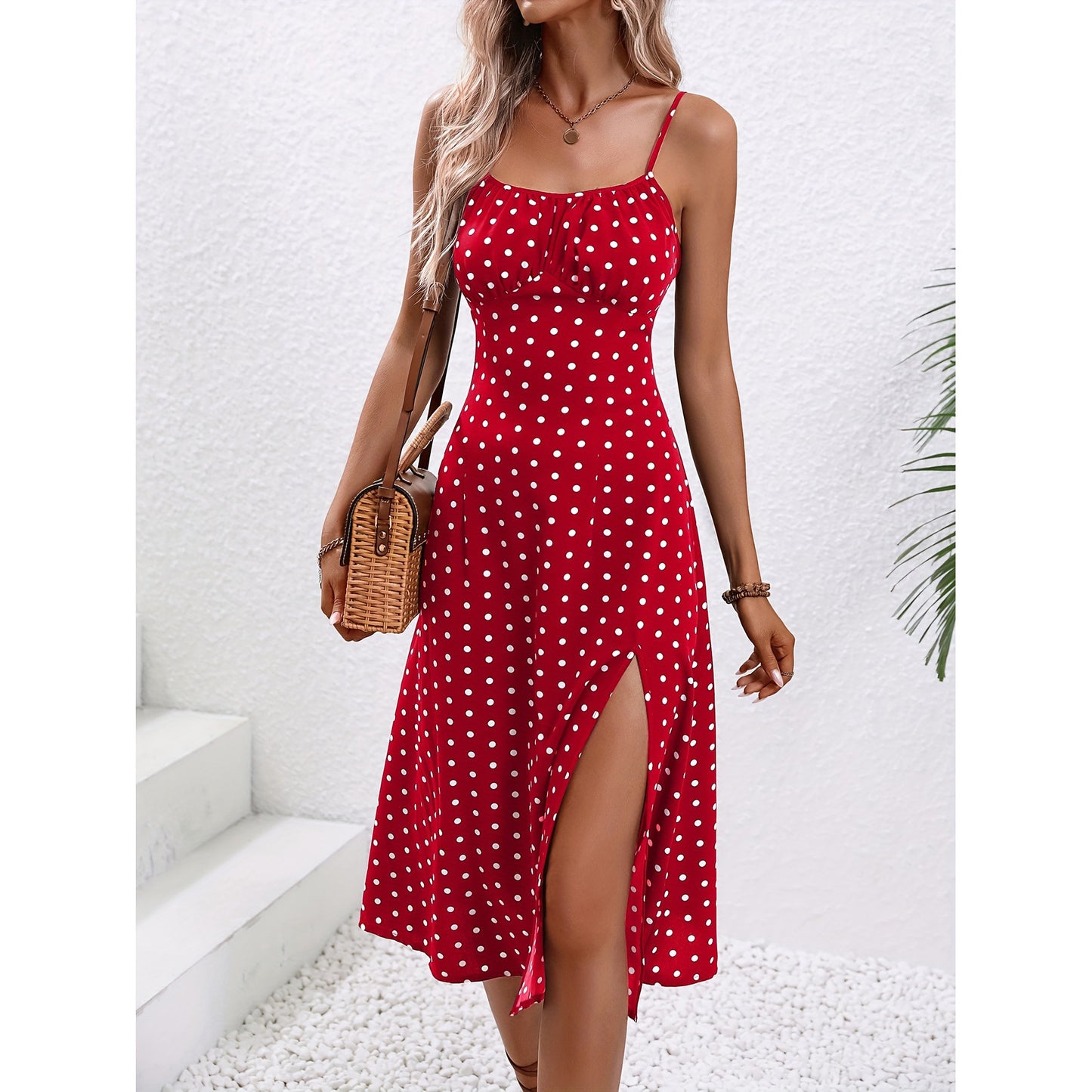“Dot to Hot” – The Polka Dot Split Dress That Brings the Heat