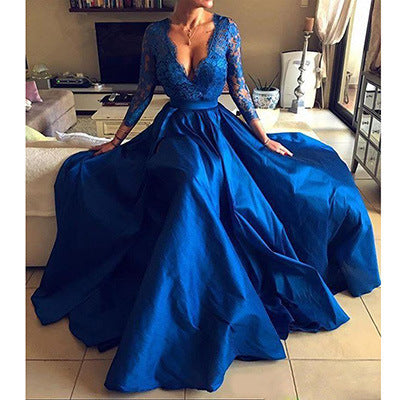 Midnight Bloom Gown – Lace V-Neck Evening Dress