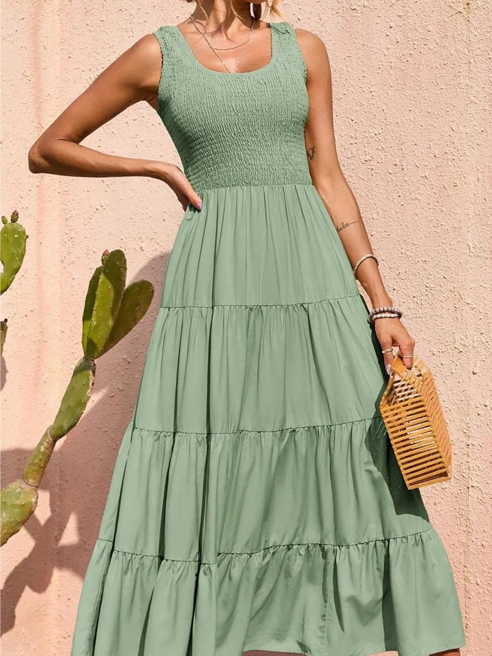 Strap top skirt with pleats and spliced A-line large swing dress