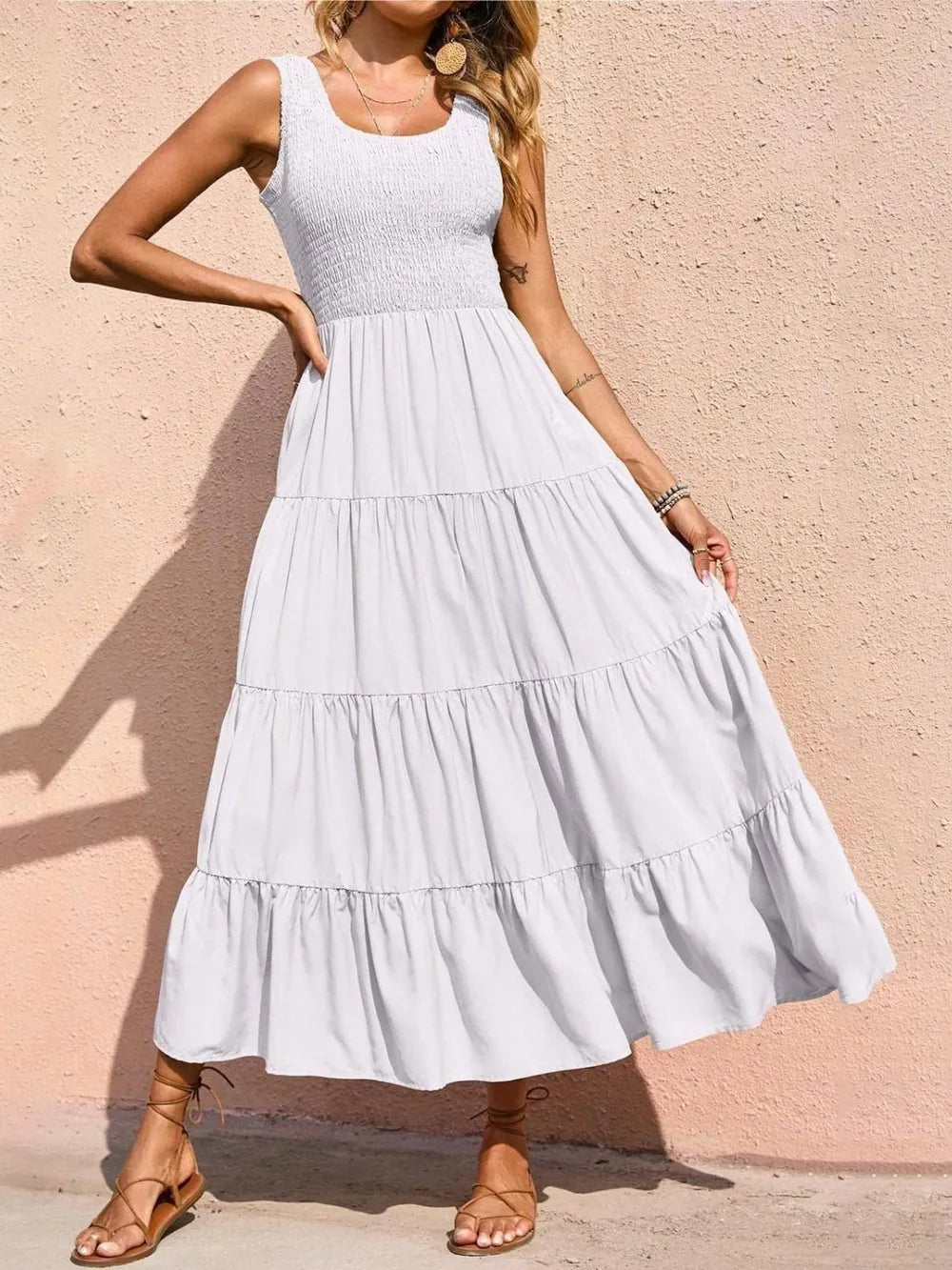 Strap top skirt with pleats and spliced A-line large swing dress