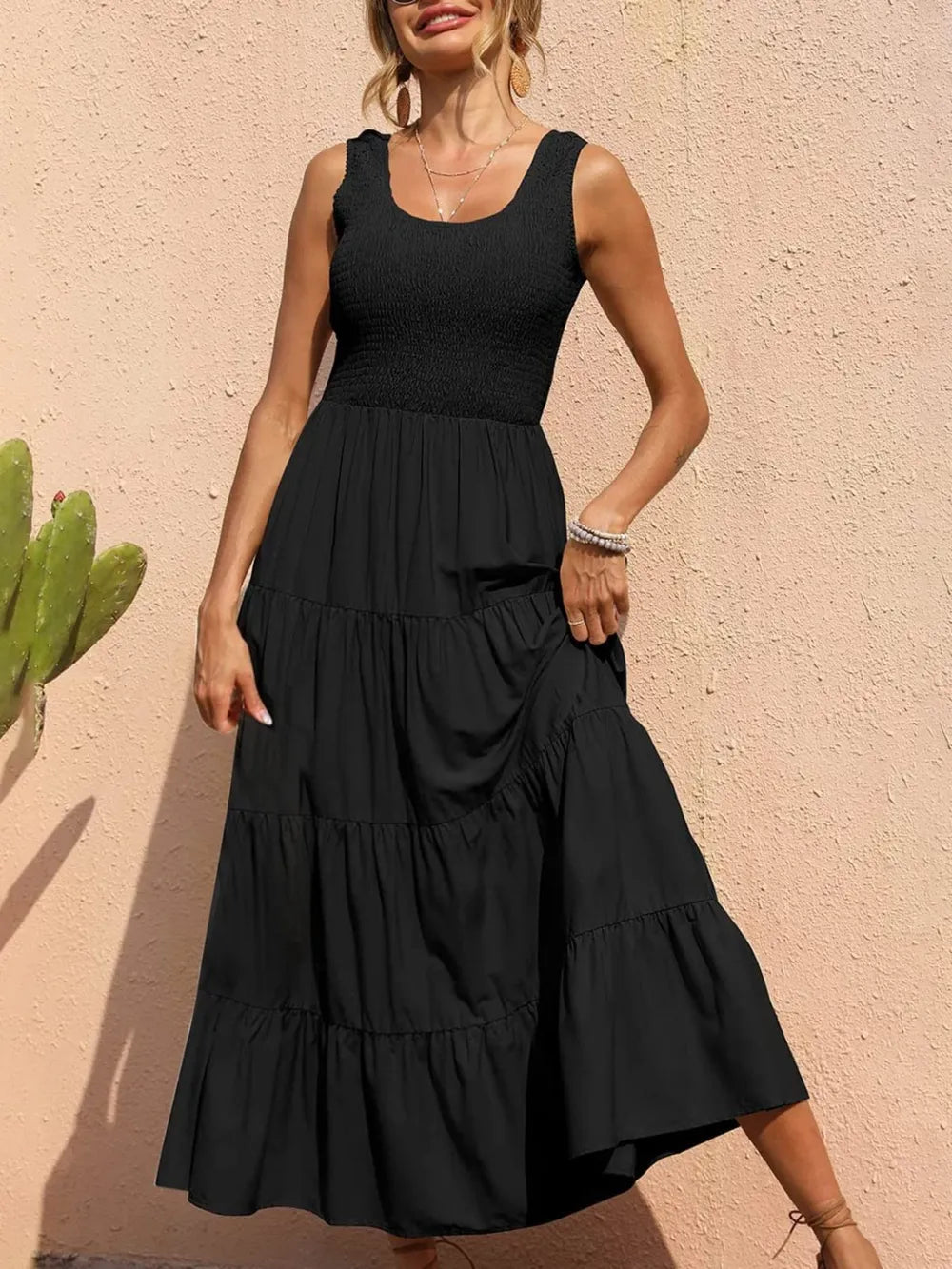 Strap top skirt with pleats and spliced A-line large swing dress