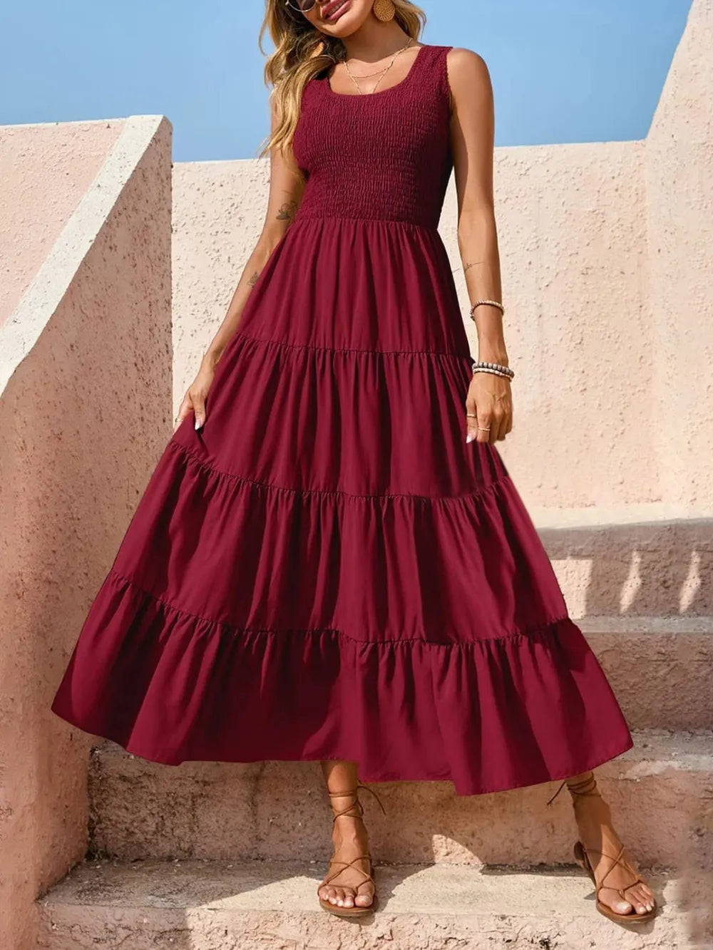 Strap top skirt with pleats and spliced A-line large swing dress