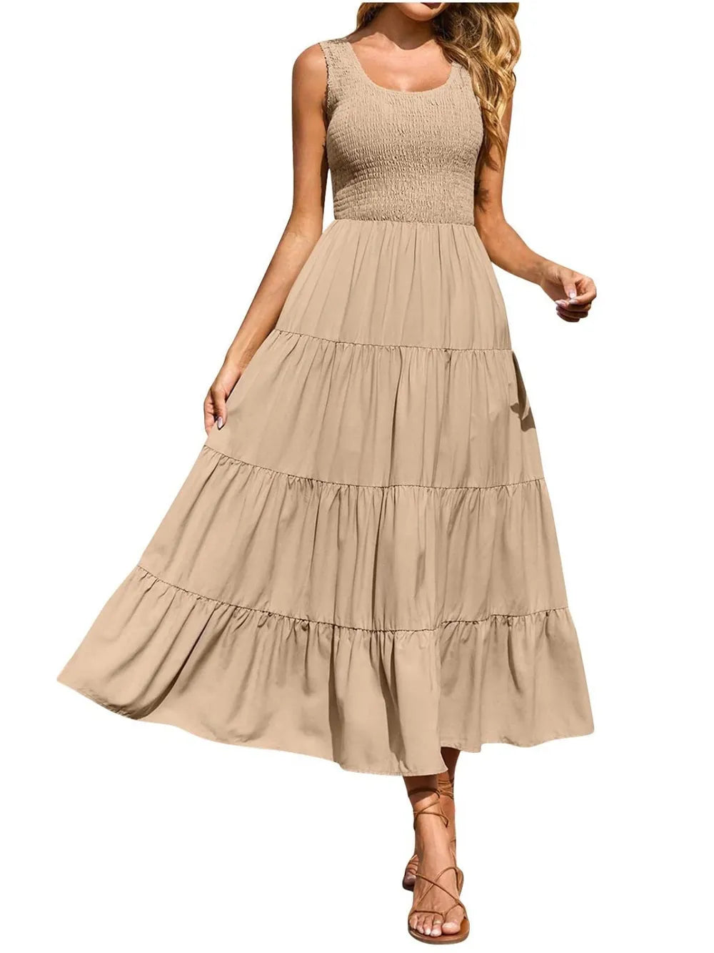 Strap top skirt with pleats and spliced A-line large swing dress