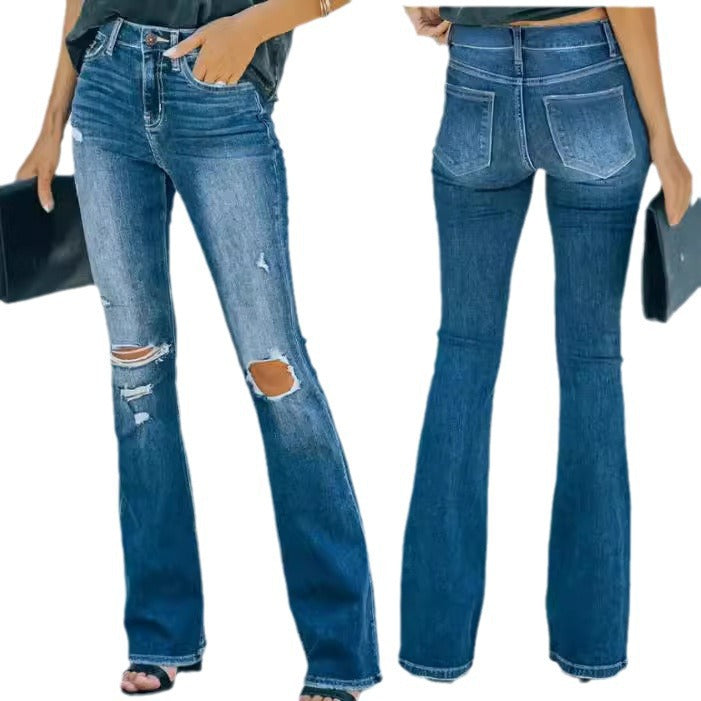 Distressed Bootcut Jeans with Pockets