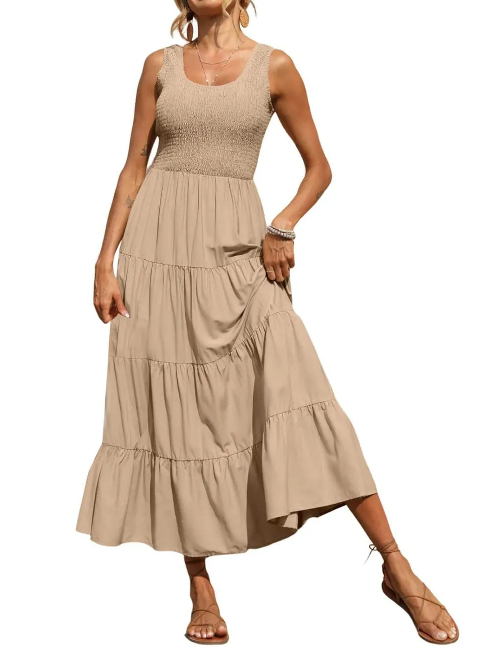 Strap top skirt with pleats and spliced A-line large swing dress