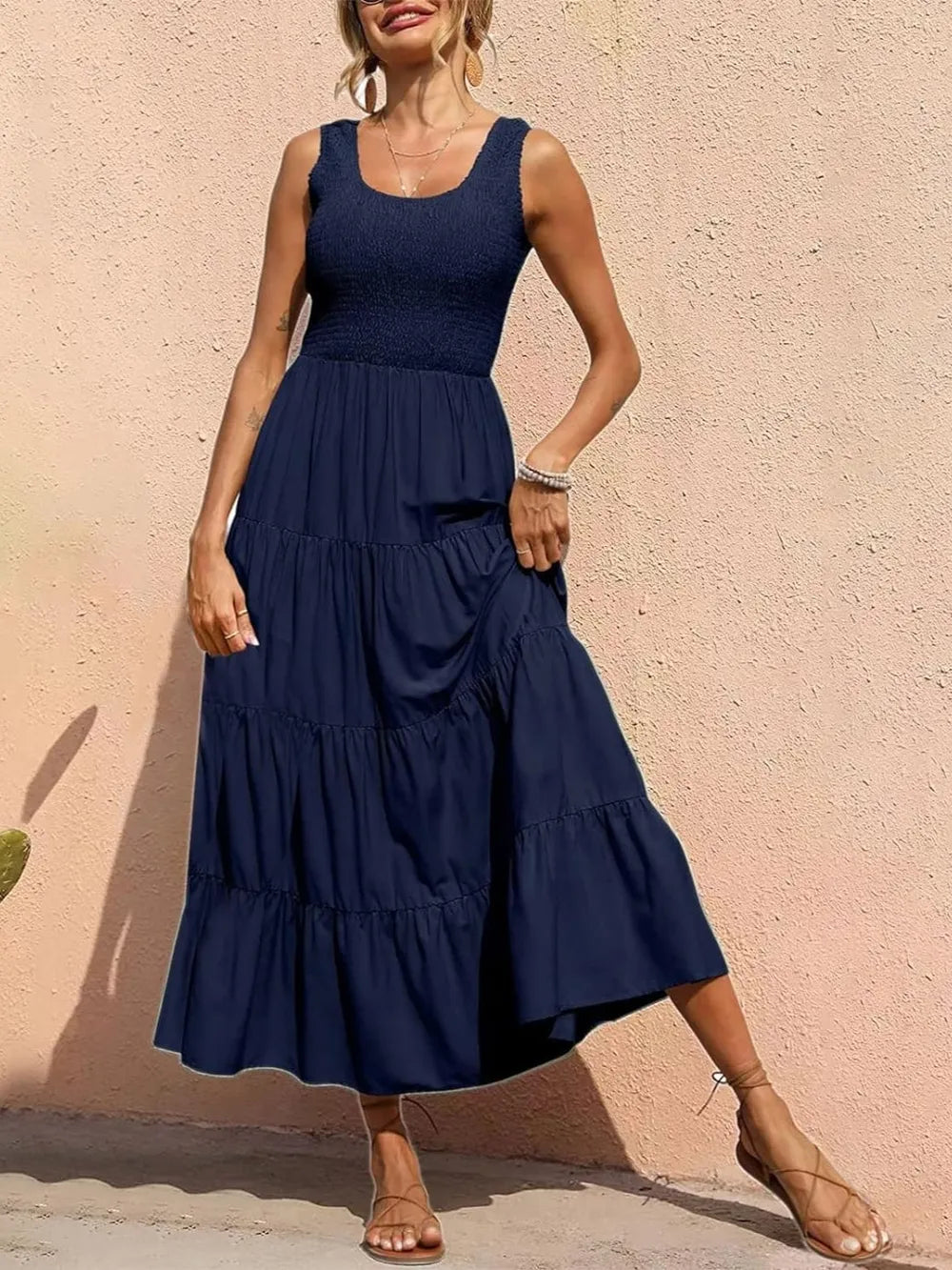 Strap top skirt with pleats and spliced A-line large swing dress