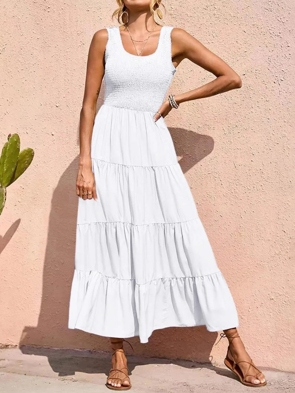 Strap top skirt with pleats and spliced A-line large swing dress