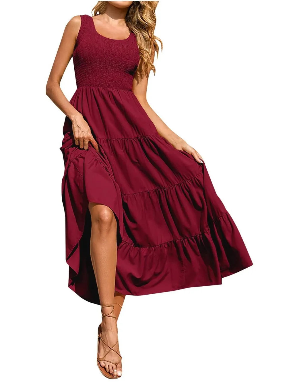 Strap top skirt with pleats and spliced A-line large swing dress