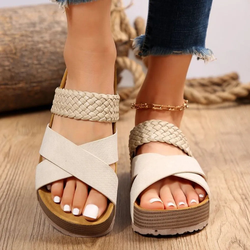 Crisscross Open Toe Platform Sandals