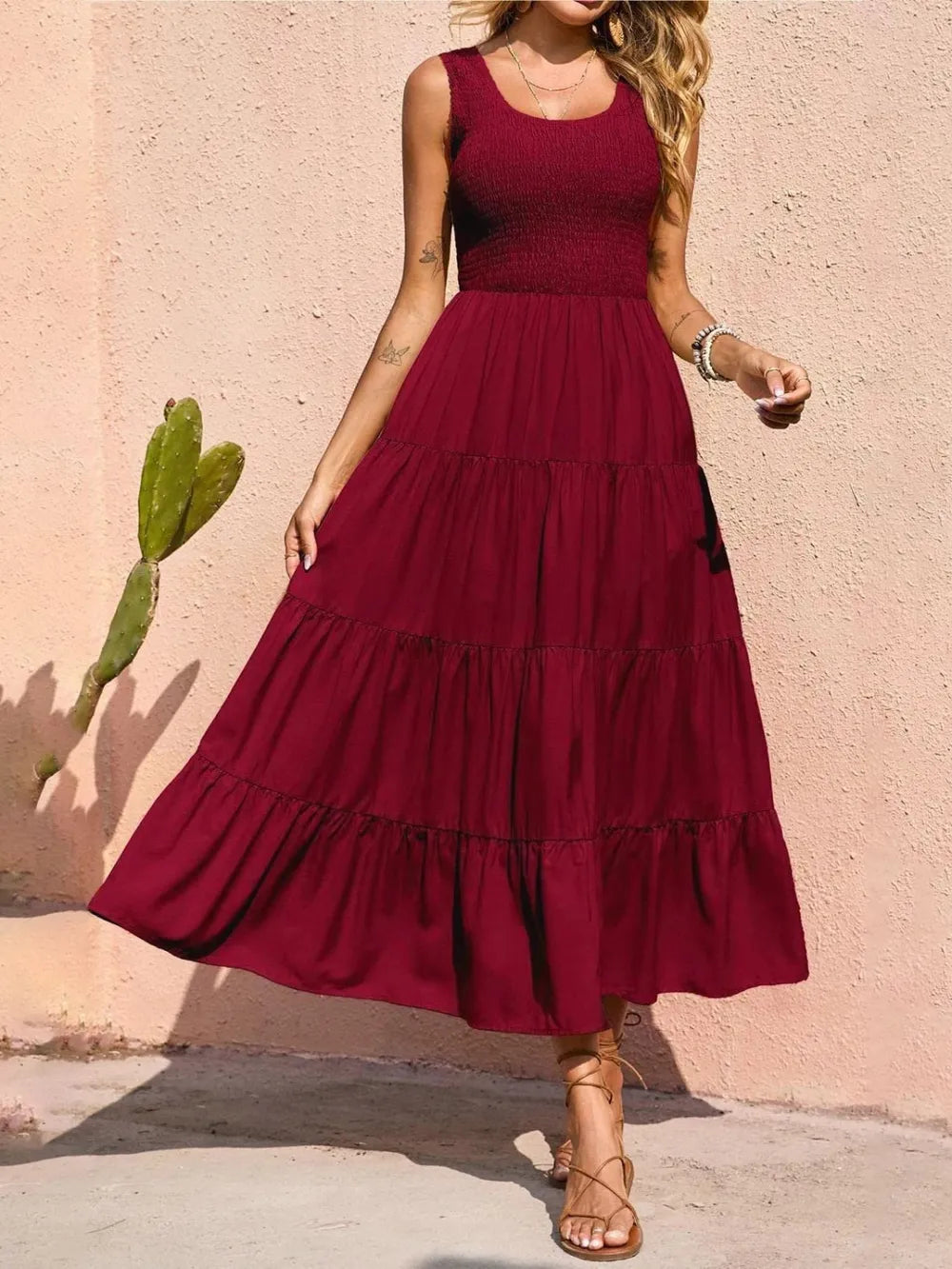 Strap top skirt with pleats and spliced A-line large swing dress