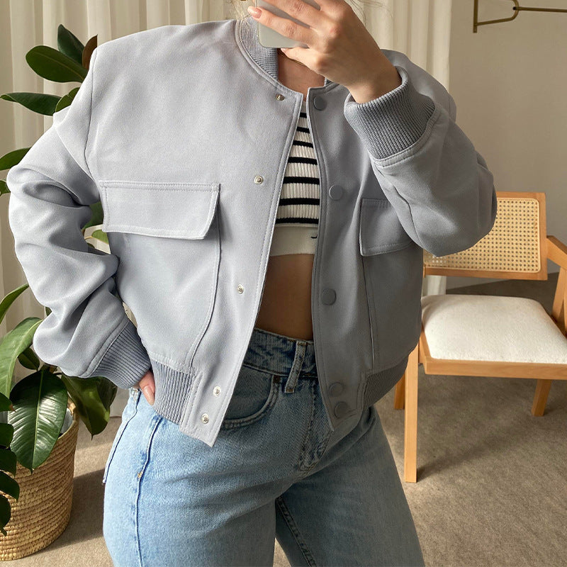 Short Jacket with Large Pockets – Loose Fit for Women