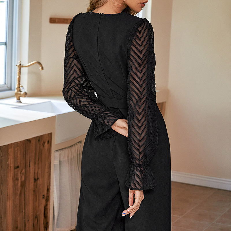 Women's Black Slim-fit European And American Jumpsuit