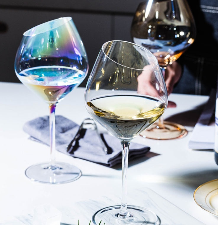 Designer Crystal Wine Glass – Beveled Edge & Trendy Colors