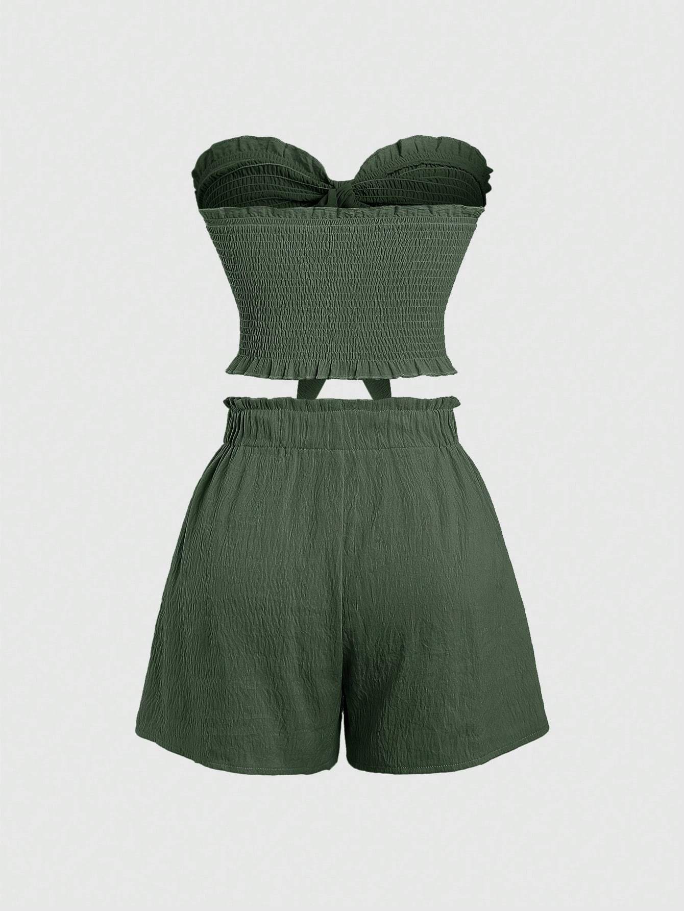 Two-piece Woven Set – Blouse with Drawstring & Skirt in Apricot
