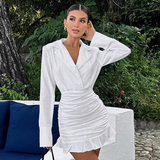 White Cotton Dress with Long Sleeves – Stylish Design with Sewing Details