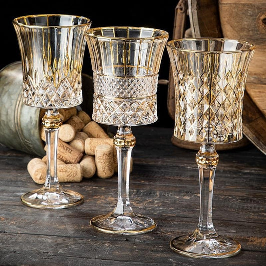 Exclusive Crystal Wine Glass with Holder – Gentle Luxury in Retro Style, 6-pack