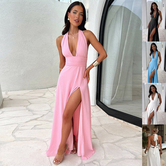 “Strap Drama” – The Backless Halterneck Dress That Owns the Night