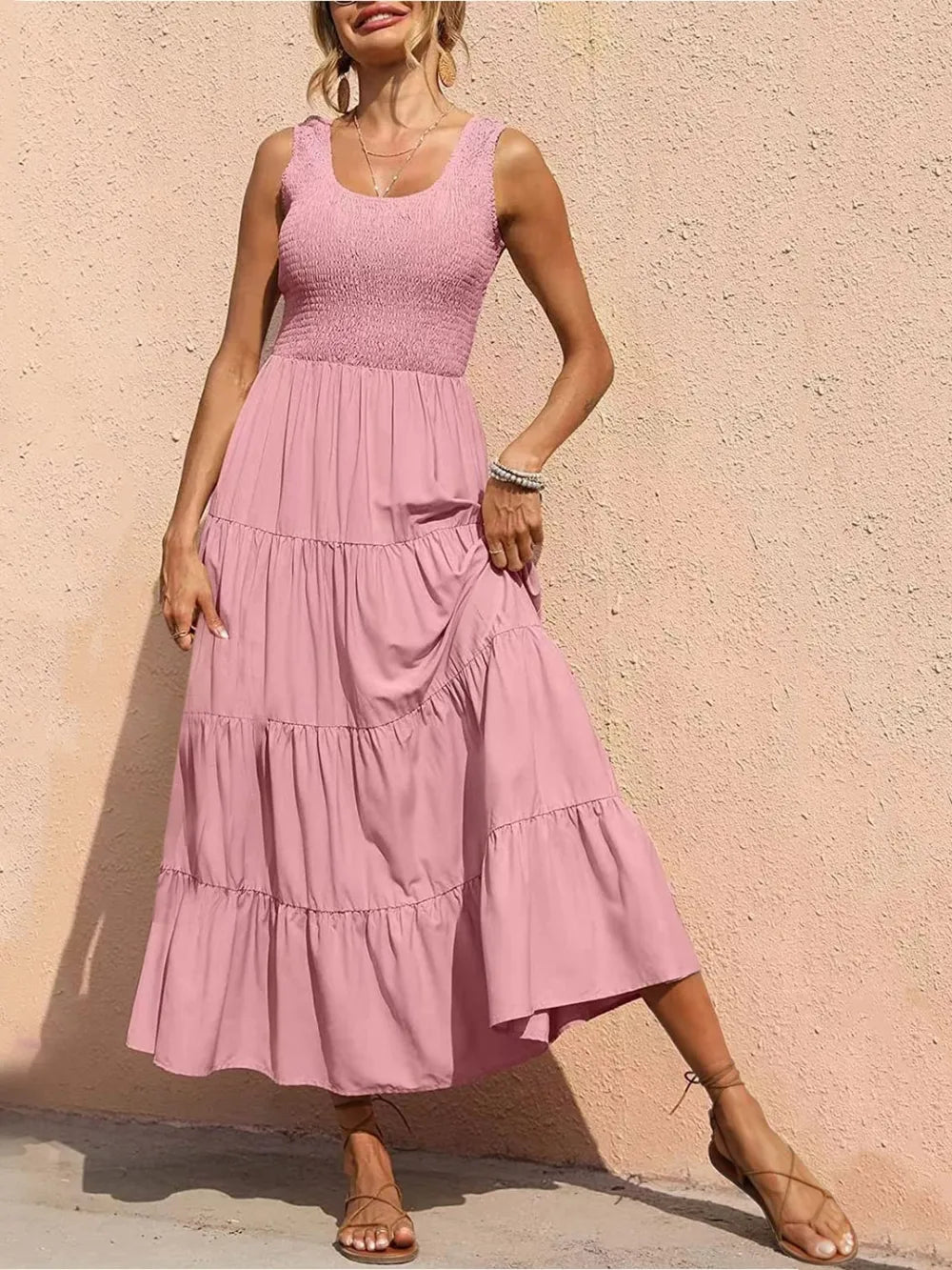 Strap top skirt with pleats and spliced A-line large swing dress