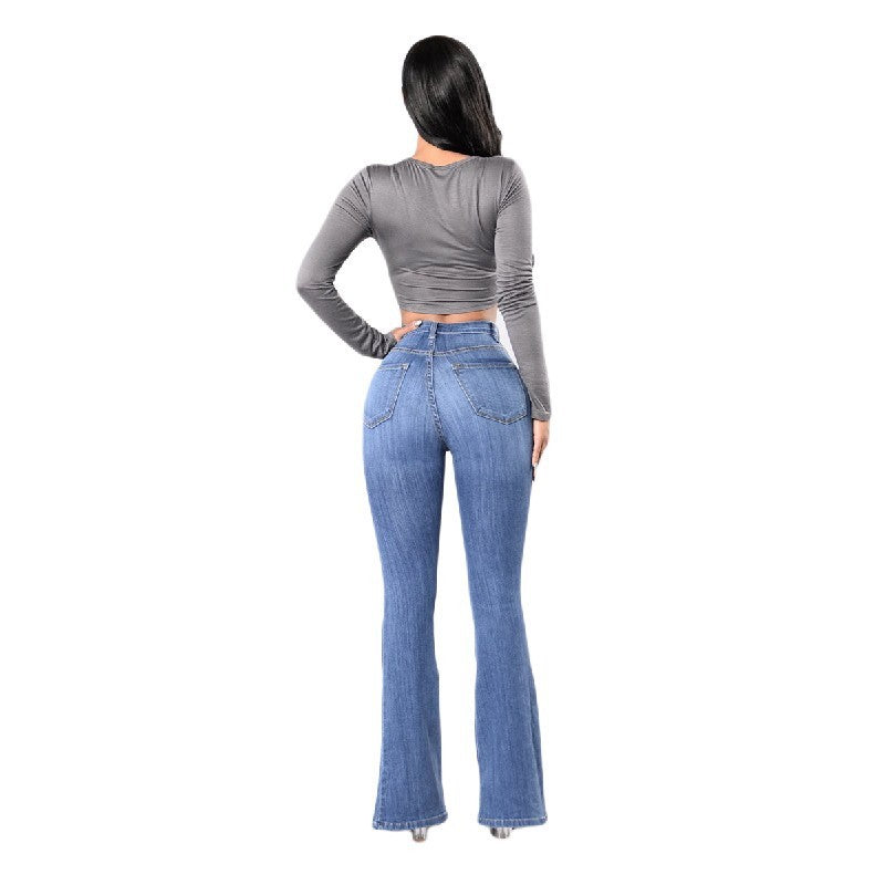 Urban Edge – Vida jeans med hög midja, slitningar och tvättad finish