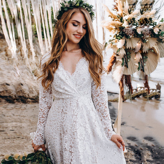 Romantic Lace Dress – Long Sleeve &amp; Figure Flattering with Stretch Waist