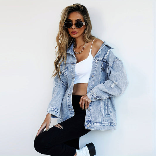 Trendig Denimjacka – Boyfriend-fit med Slitningar