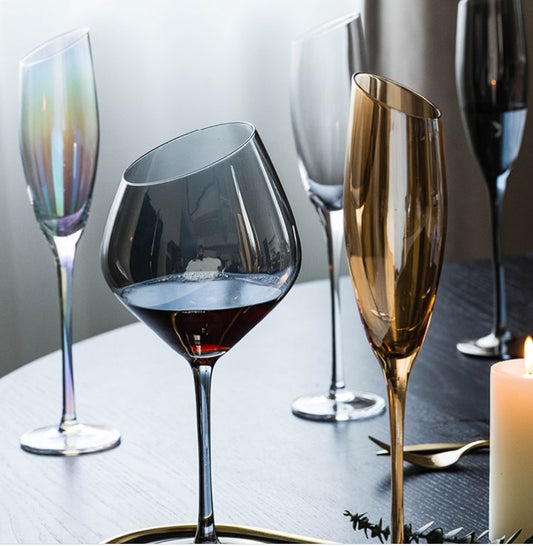 Designer Crystal Wine Glass – Beveled Edge &amp; Trendy Colors