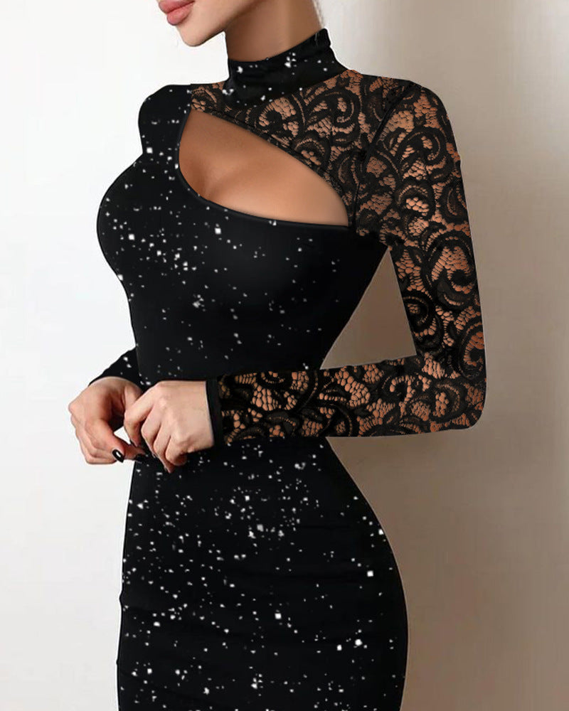 Lace Hollow-out Fashion Highlight Knitted Fabric Slim Fit Bodycon Dress