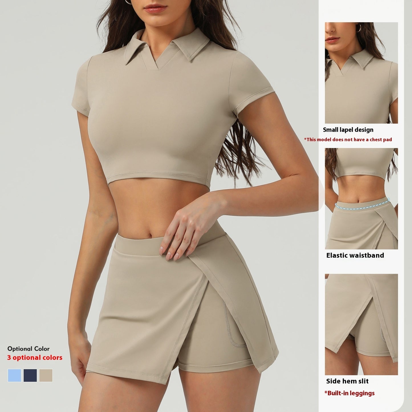 Two-piece Sports Set – Short-Sleeved Shirt &amp; Skirt with Built-In Shorts (Pant Skirt)